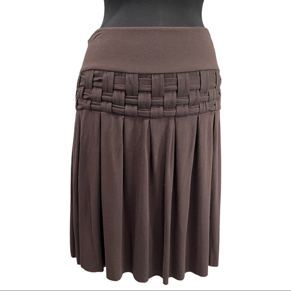 𝅺deletta Brown Jersey Knit Pleated Skirt Sz M